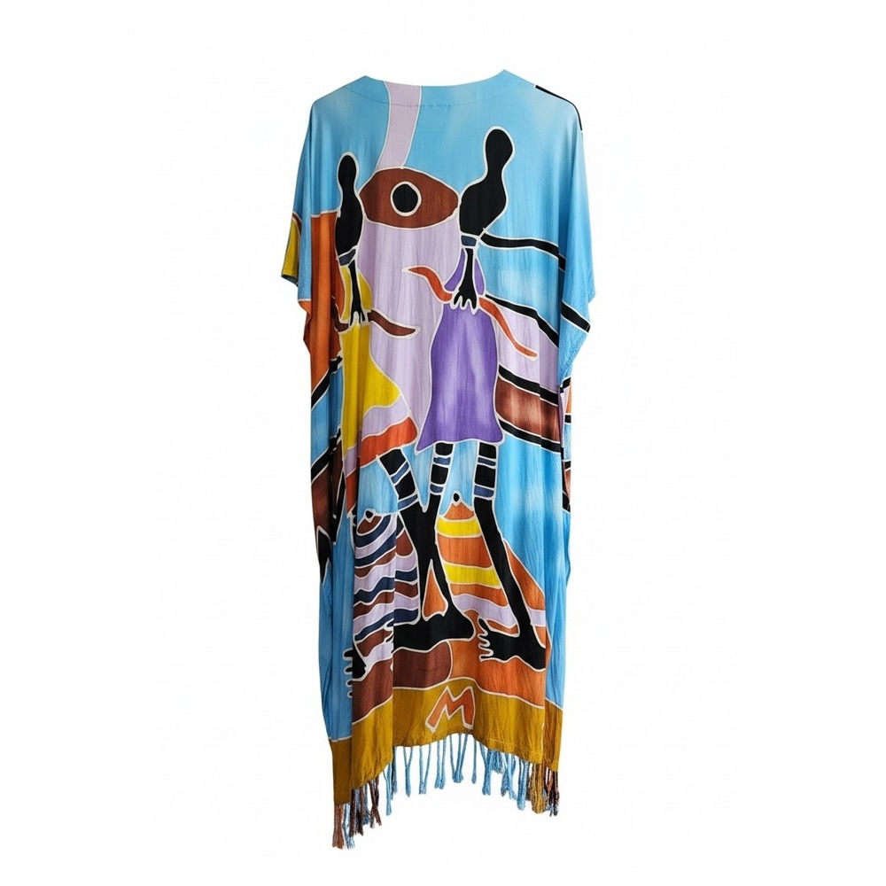 Kaftan Kimono Batik Fringe Coverup Duster Dress Women L‎ Colorful Hand Painted
